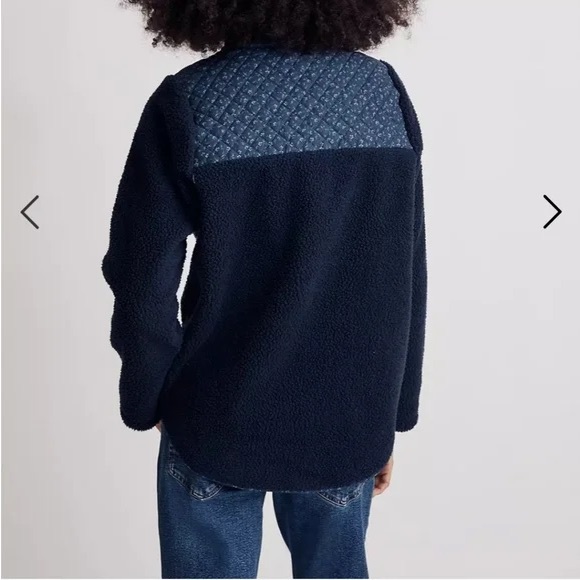 Madewell Navy Sherpa Zip Front Jacket with floral details - Picture 4 of 11